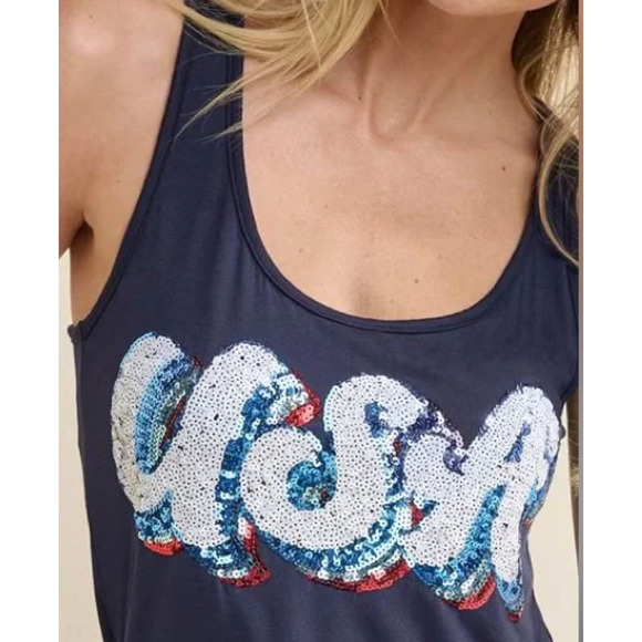 Miss Chievous *USA* sequin Tank Top | Sz Womens M, Navy Blue NEW N1 - Picture 3 of 10
